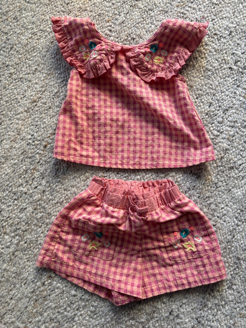 Zara Pink Gingham Embroidered Kids Two-Piece Set